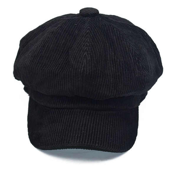 🌹🆕 Vintage Black Corduroy Newsboy Cap Cabbie Painters Y2K Beret Hat - Picture 4 of 8